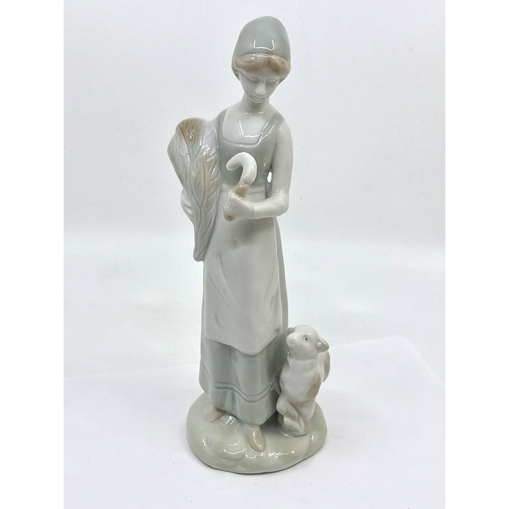 Vintage UCGC Porcelain Lady/Girl w/Lamb Figurine United China Glass Company 8.5"